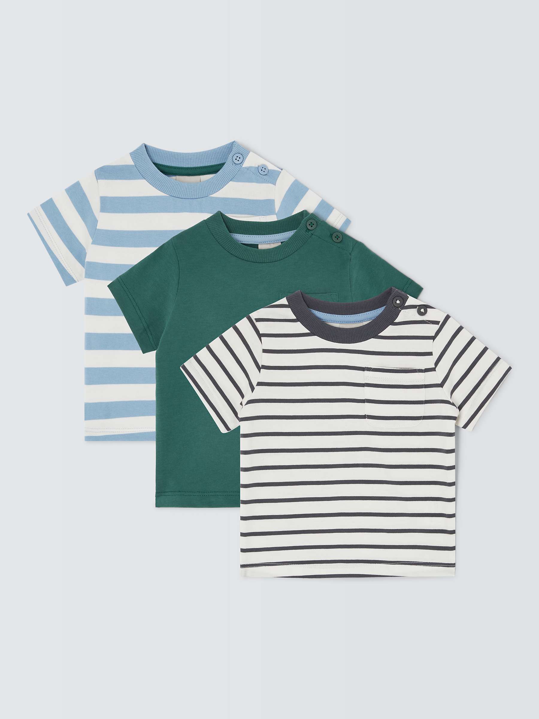Buy John Lewis Baby Stripe Cotton T-Shirt, Pack of 3, Multi Online at johnlewis.com