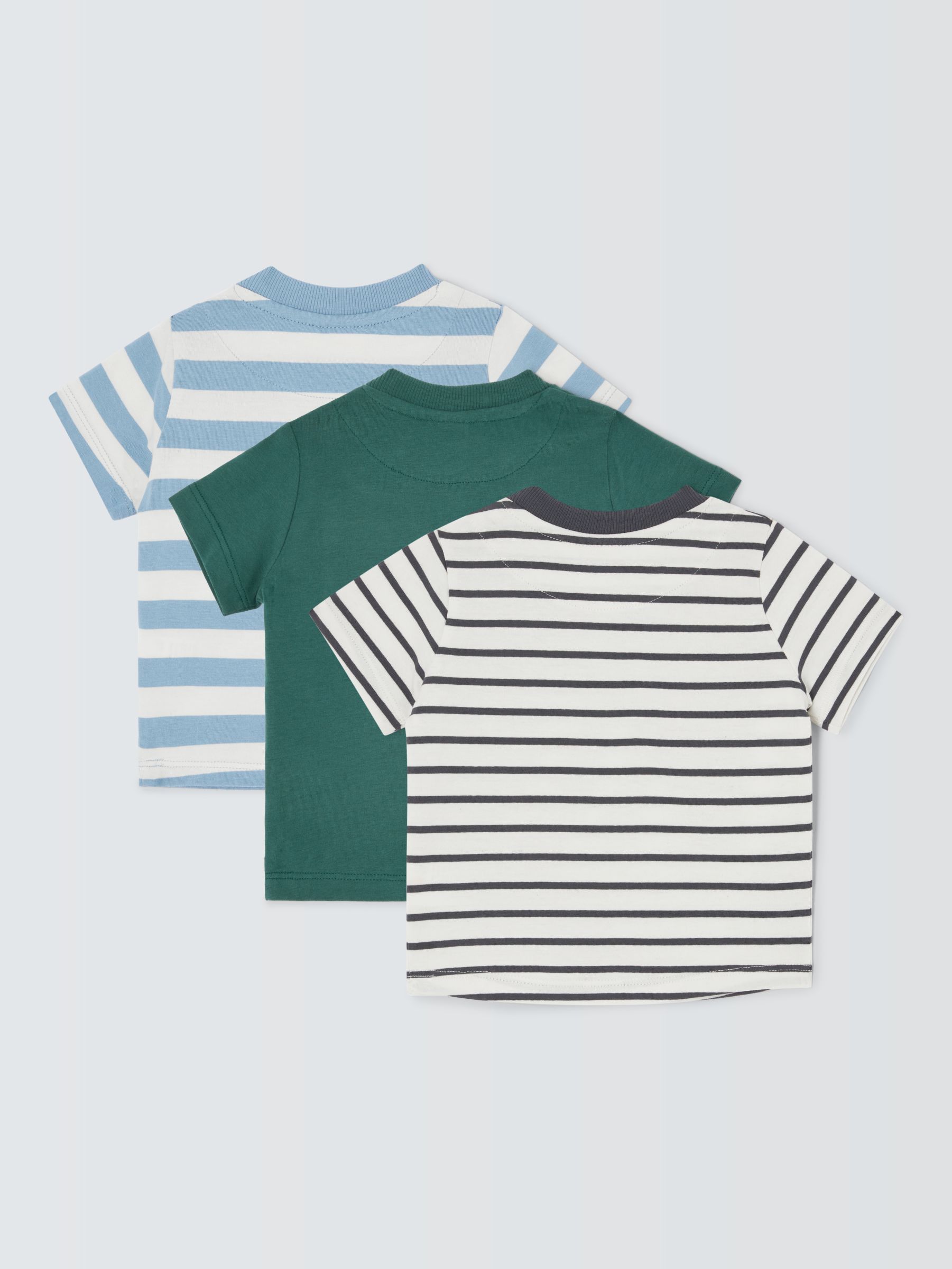 John Lewis Baby Stripe Cotton T-Shirt, Pack of 3, Multi, 12-18 months