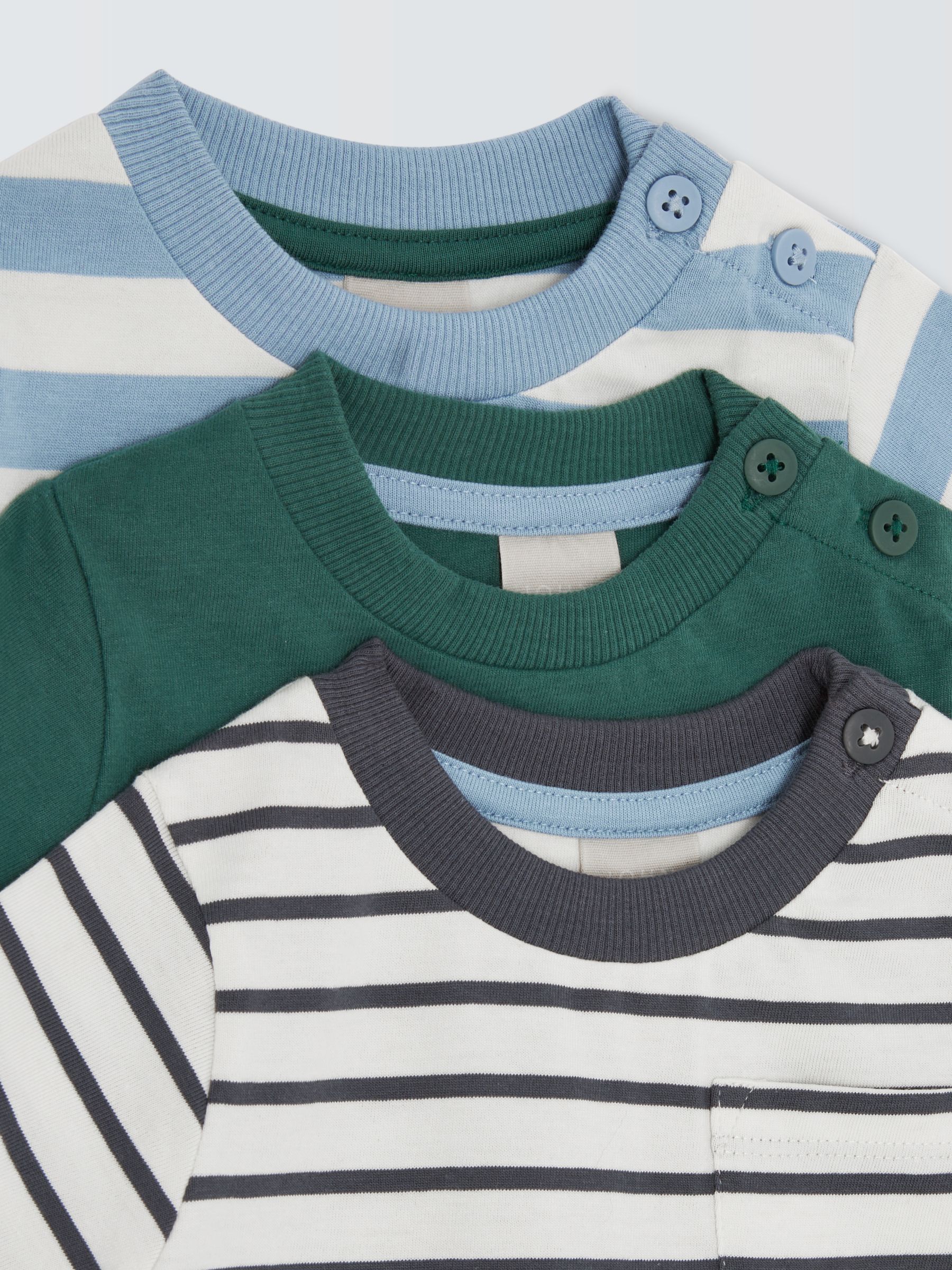 John Lewis Baby Stripe Cotton T-Shirt, Pack of 3, Multi, 6-9 months