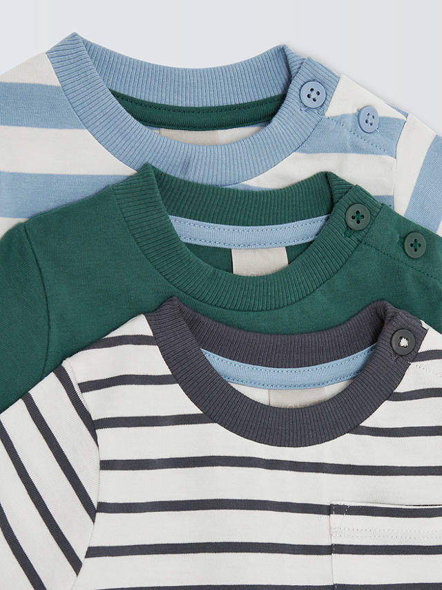 John Lewis Baby Stripe Cotton T-Shirt, Pack of 3, Multi