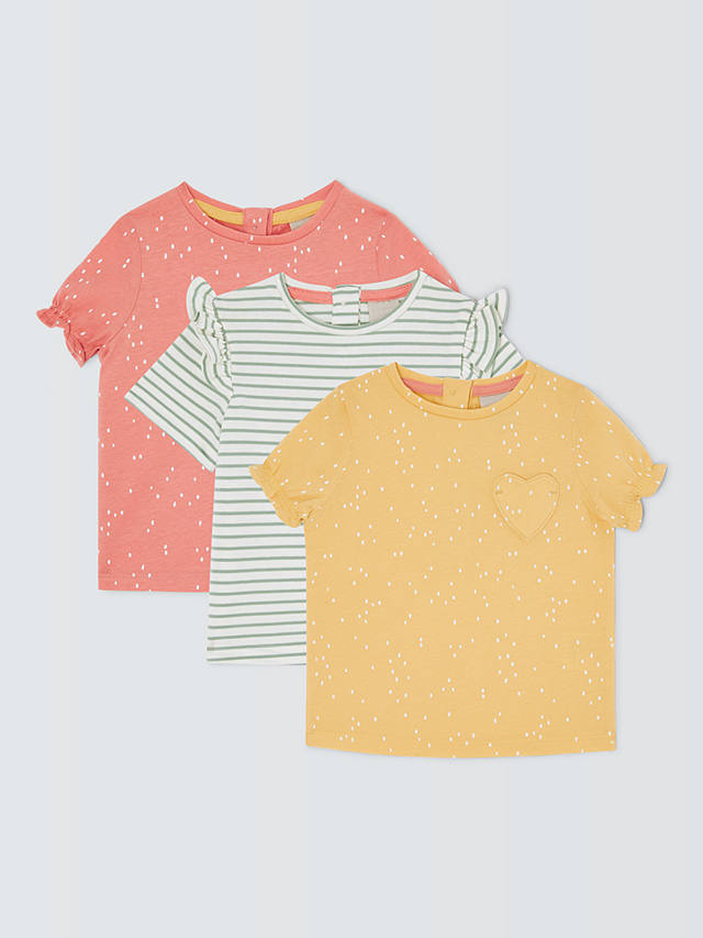 John Lewis Baby Stripe Frill Pocket Detail T-Shirt, Pack of 3, Multi