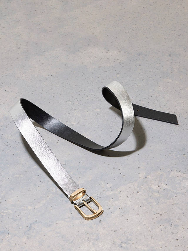Mint Velvet Metallic Leather Belt, Silver