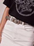 Mint Velvet Metallic Leather Belt, Silver