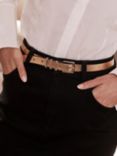 Mint Velvet Leather Skinny Buckle Belt, Gold