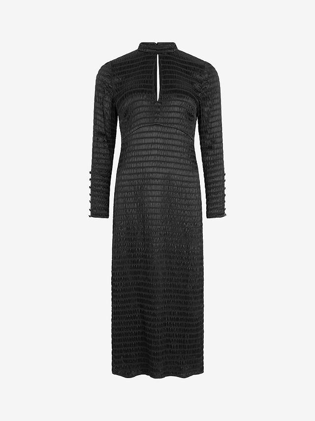 Mint Velvet Satin Shirred High Neck Midi Dress, Black
