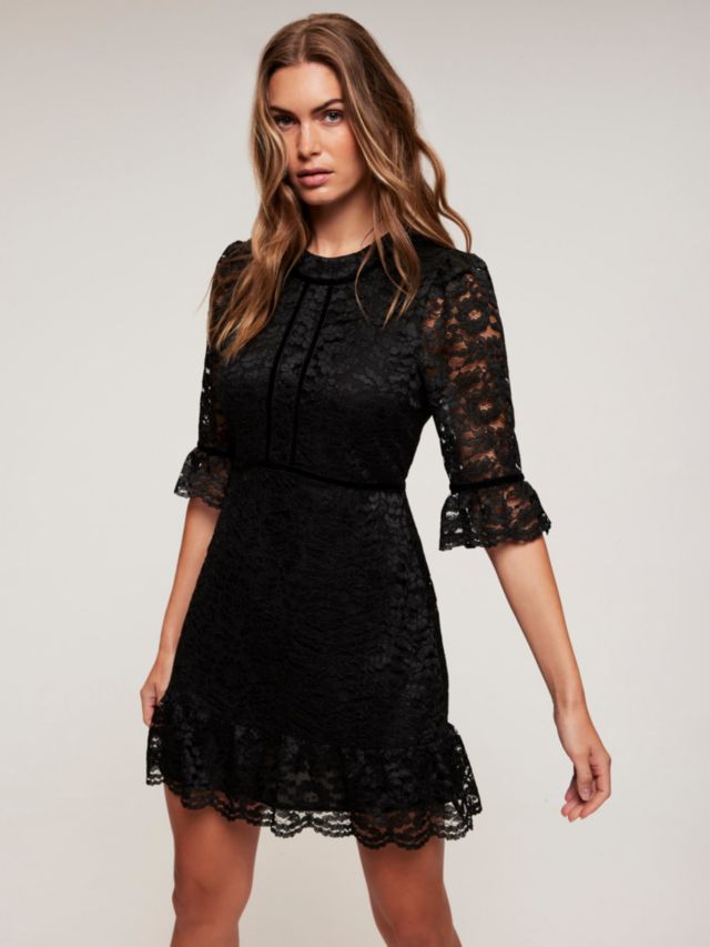 Mint Velvet Lace Ruffle Mini Dress, Black, 6