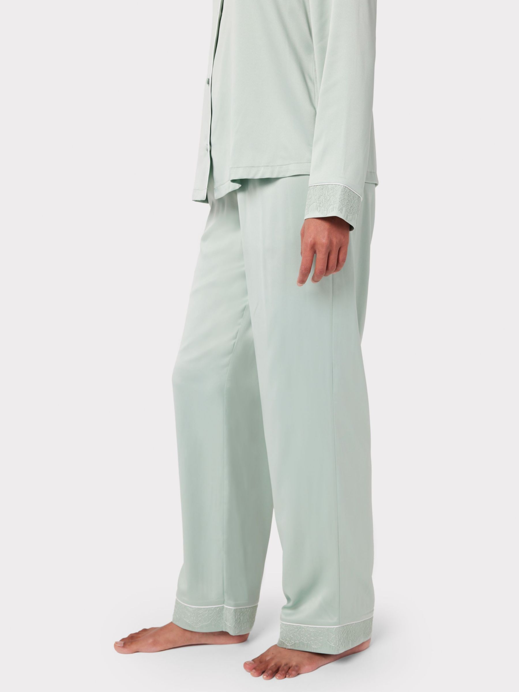Buy Chelsea Peers Satin Button Up Pyjama Set, Sage Green Online at johnlewis.com