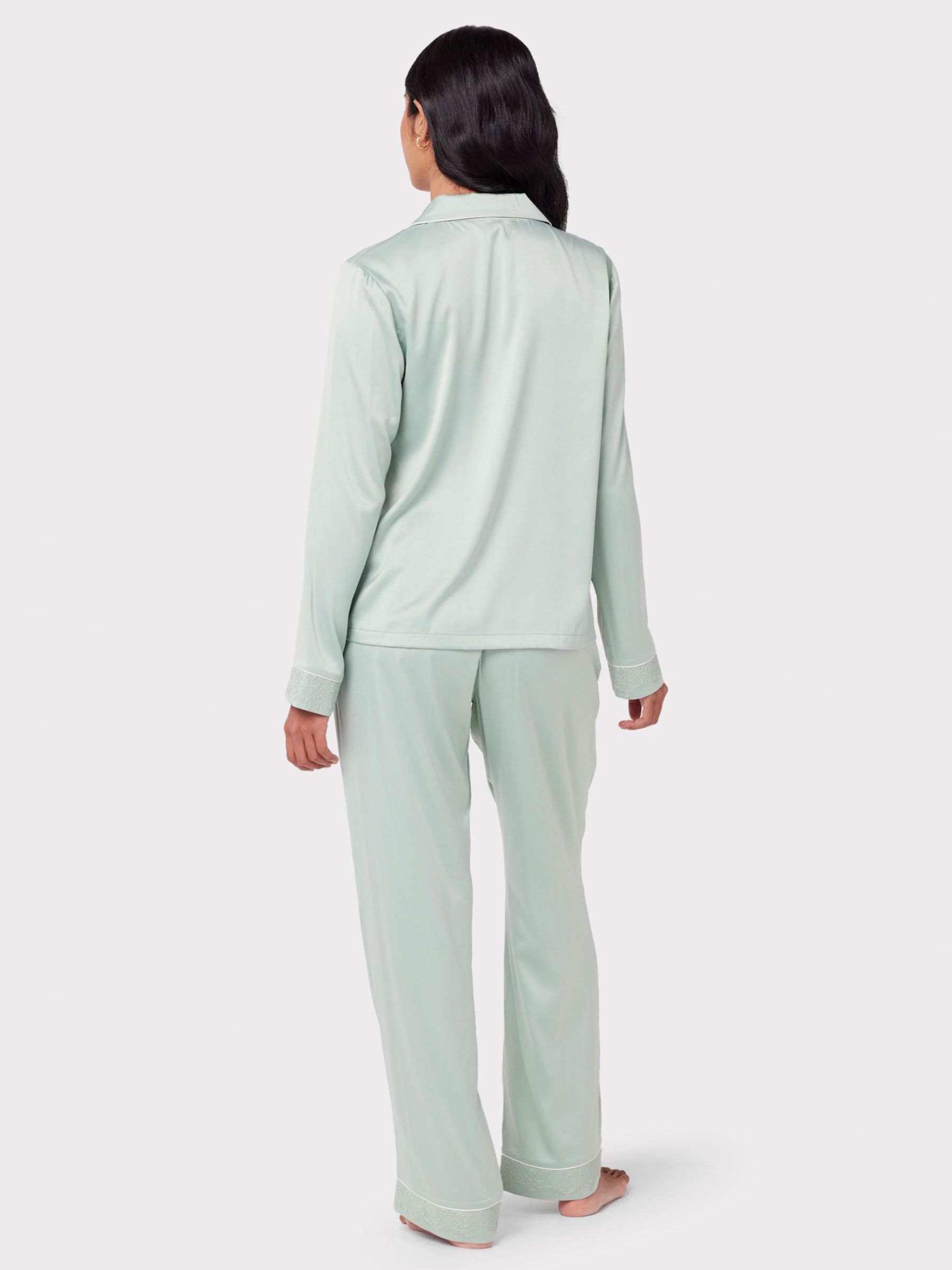 Buy Chelsea Peers Satin Button Up Pyjama Set, Sage Green Online at johnlewis.com