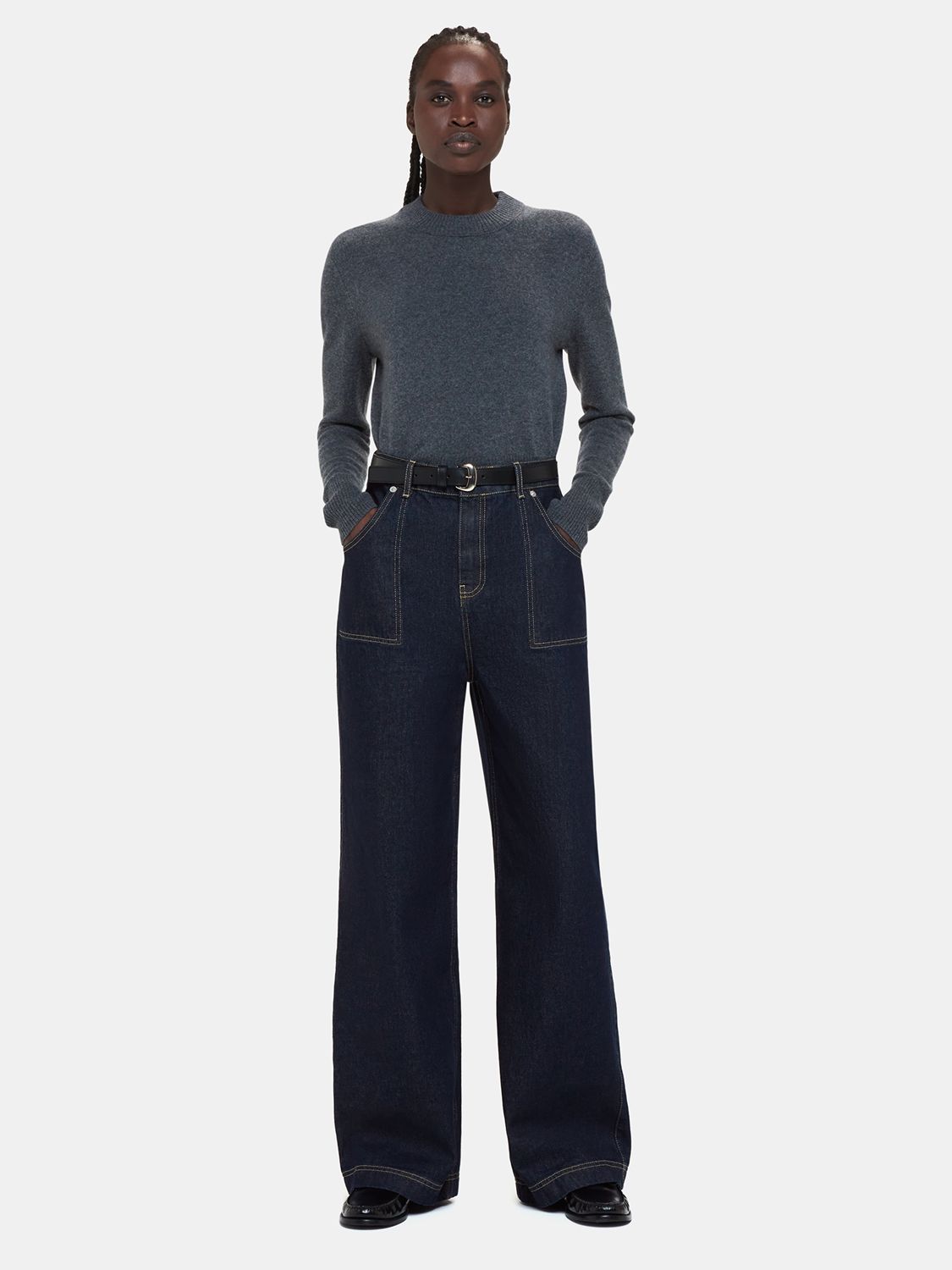 Whistles Marie Elasticated Waist Jeans, Washed Black at John Lewis ...
