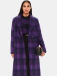 Whistles Camila Wool Blend Check Coat, Purple, Purple