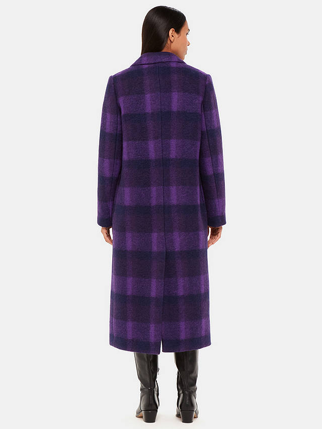 Whistles Camila Wool Blend Check Coat, Purple