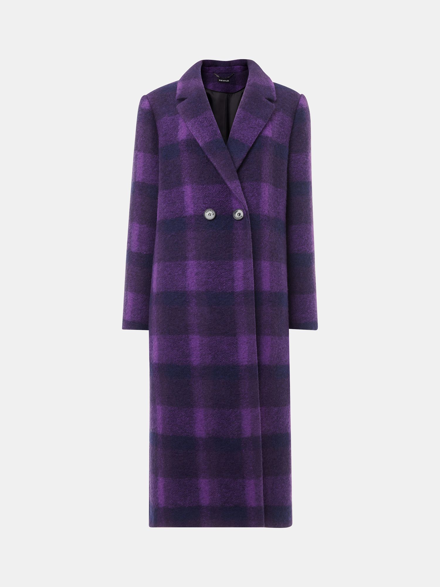 Whistles Camila Wool Blend Check Coat, Purple at John Lewis & Partners