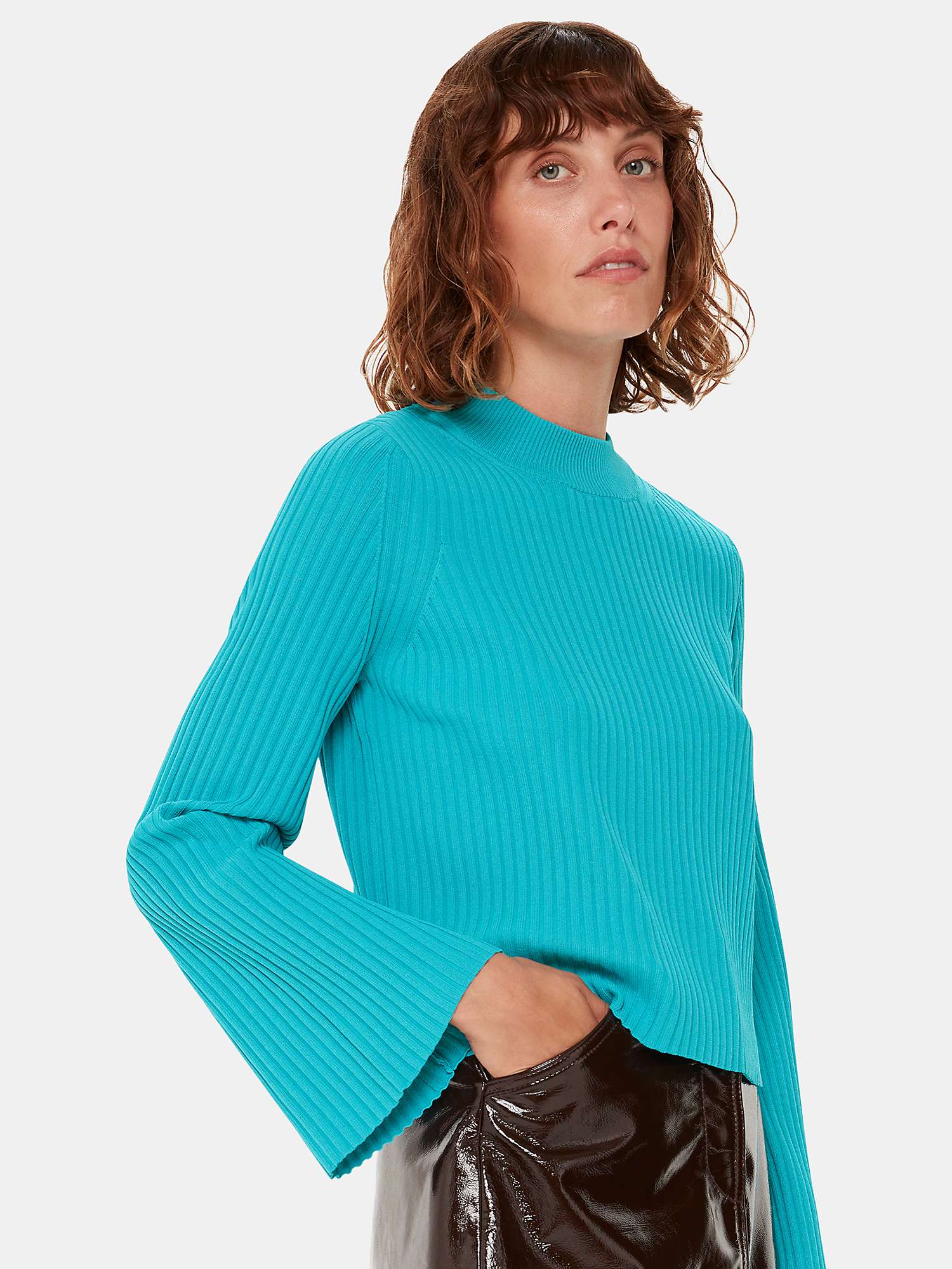 Buy Whistles Fluted Sleeve Jumper, Turquoise Online at johnlewis.com