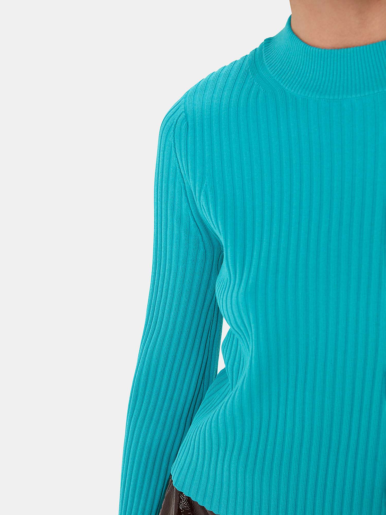 Whistles Fluted Sleeve Jumper, Turquoise at John Lewis & Partners