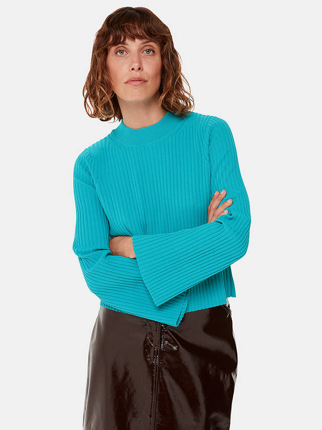Whistles Fluted Sleeve Jumper, Turquoise at John Lewis & Partners