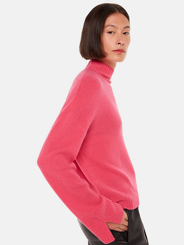 Whistles Wool Double Trim Funnel Neck Jumper, Pink