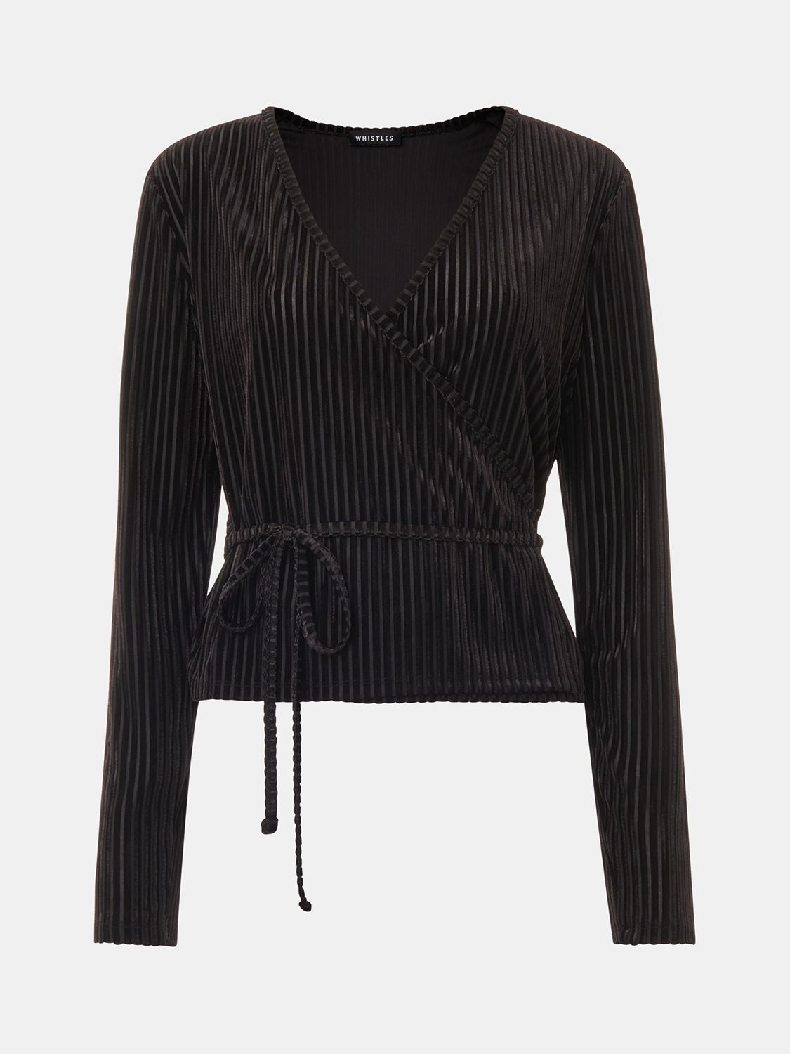 Buy Whistles Velvet Stripe Wrap Cardigan, Black Online at johnlewis.com