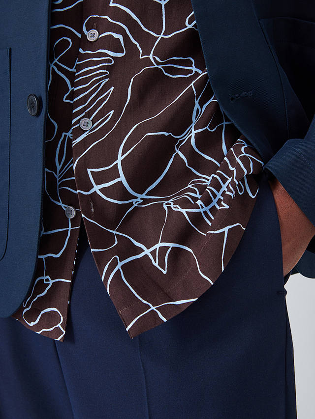 Kin Squiggle LENZING™ ECOVERO™ VISCOSE Short Sleeve Revere Collar Shirt, Chocolate Plum