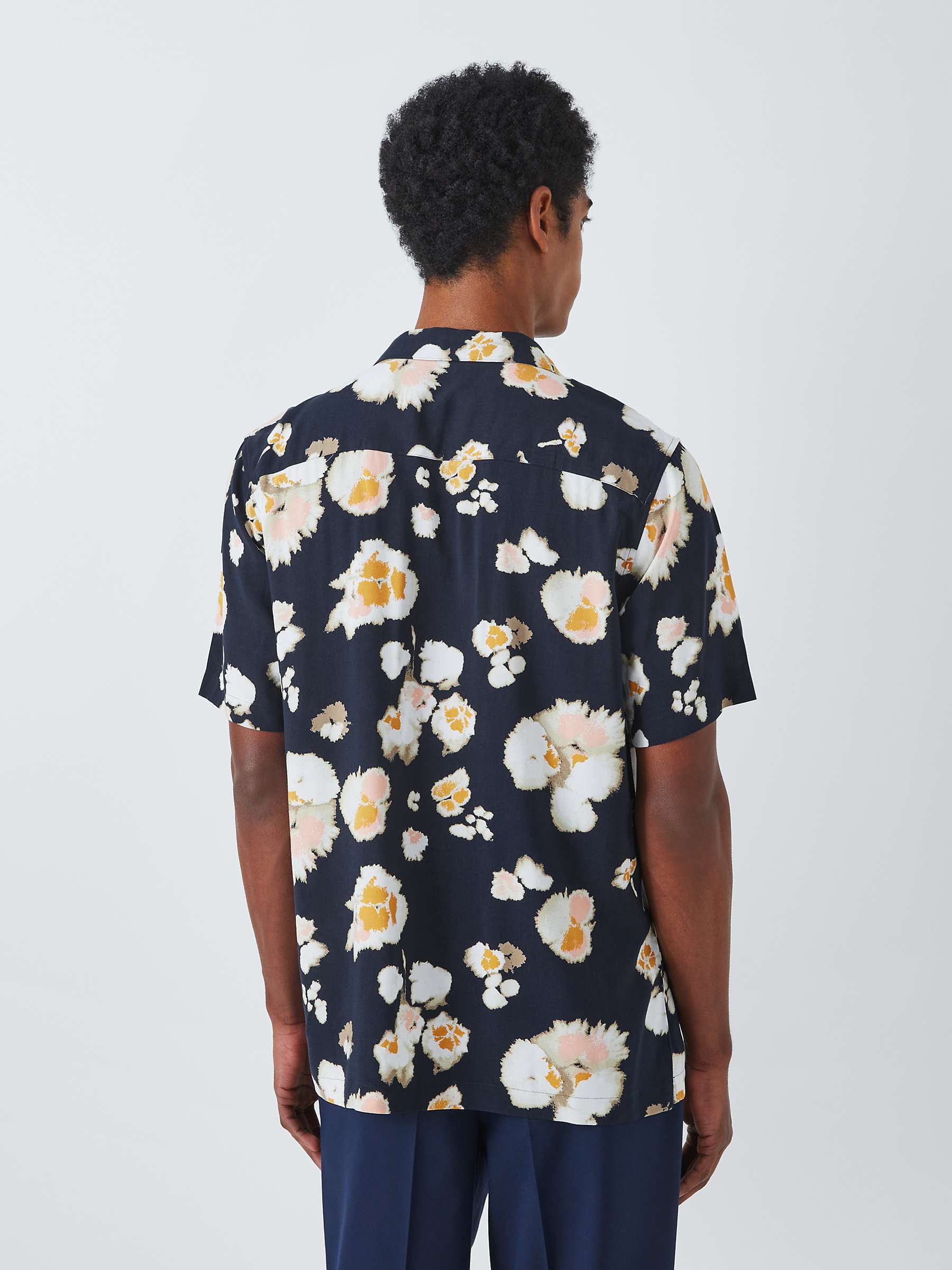 Buy Kin Floral LENZING™ ECOVERO™ VISCOSE Revere Collar Short Sleeve Shirt, Navy/Spruce Yellow Online at johnlewis.com