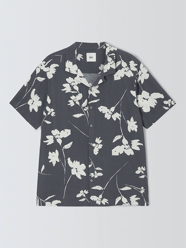 Kin Floral LENZING™ ECOVERO™ VISCOSE Revere Collar Short Sleeve Shirt, Ombre Blue