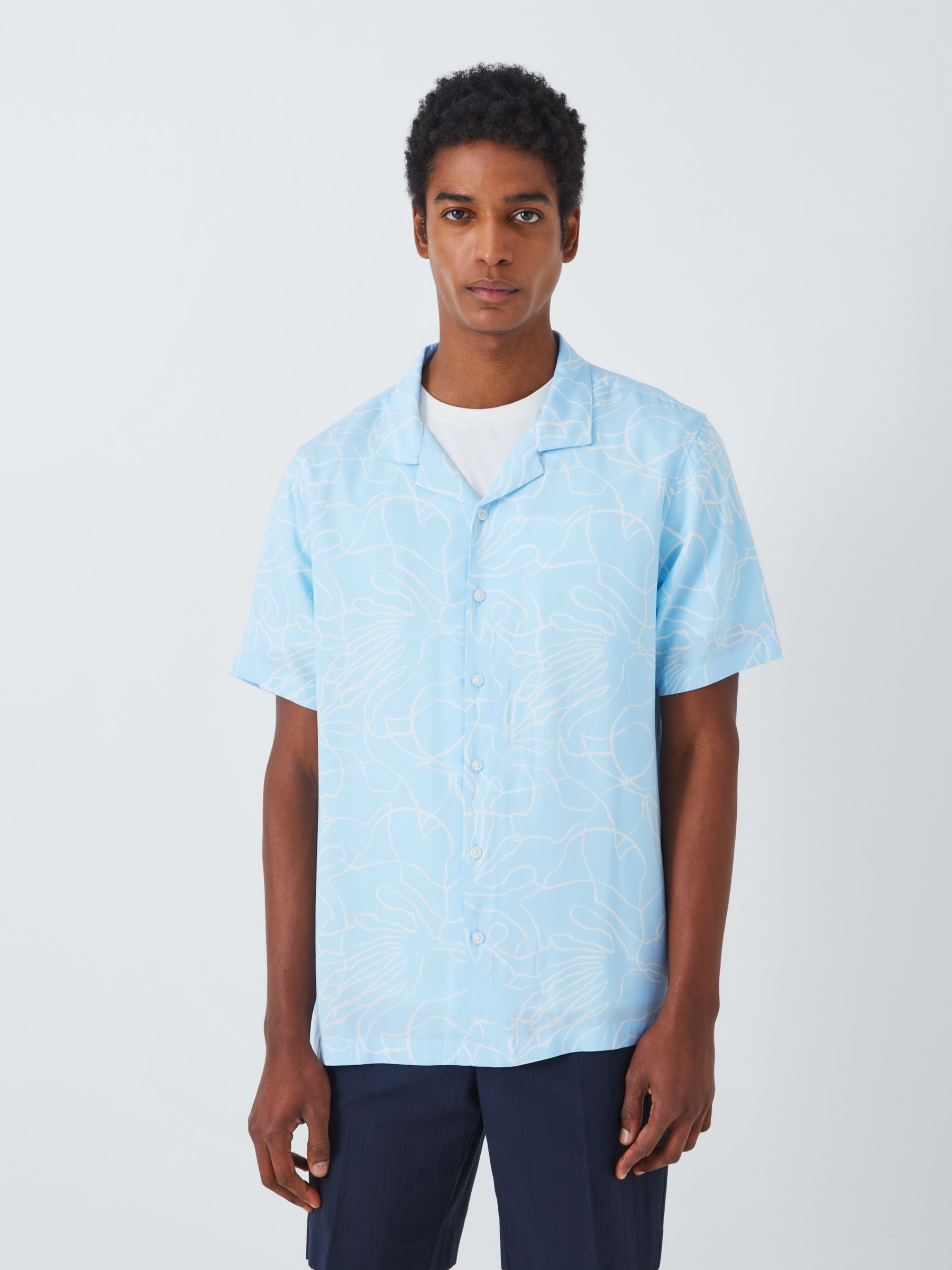 Linen Blend Printed Open Collar Short Sleeve Shirt (Co-ord)