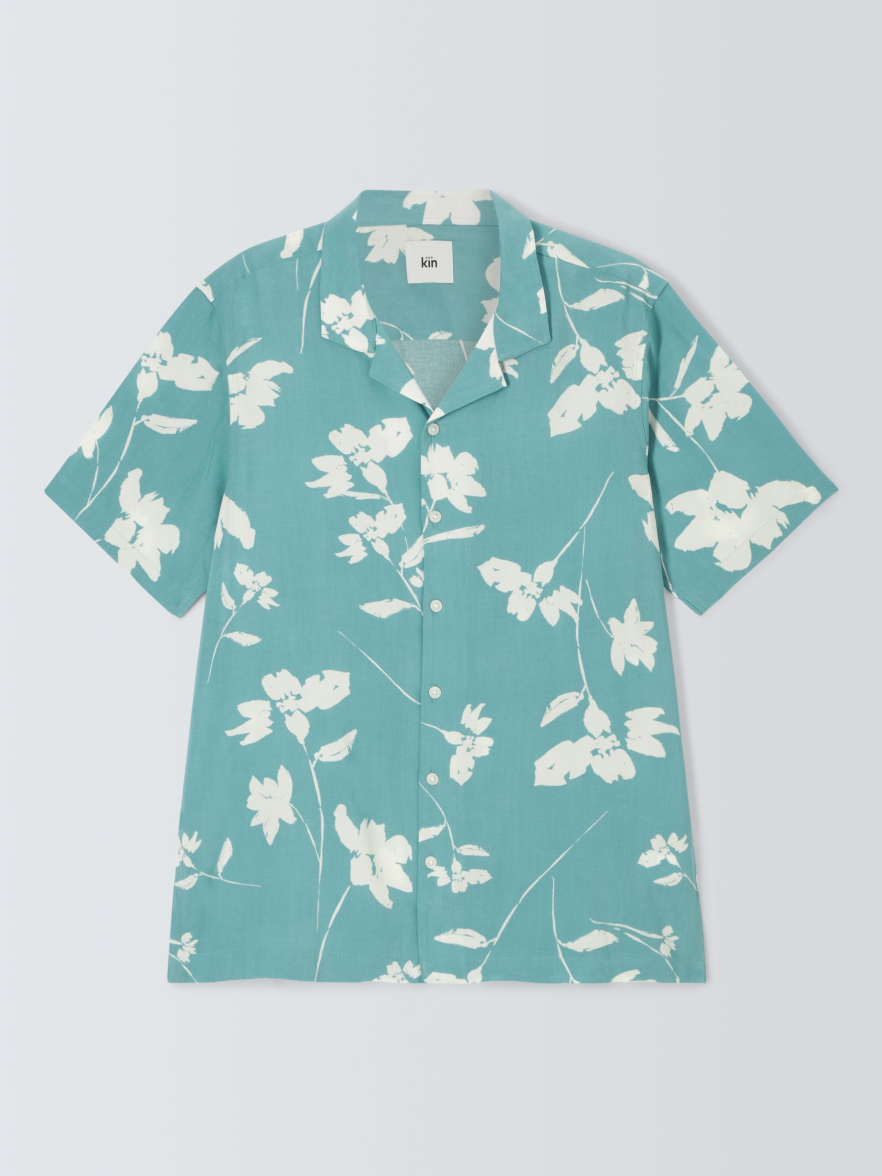 Kin Floral LENZING™ ECOVERO™ VISCOSE Revere Collar Short Sleeve Shirt, Arctic/Ecru, S