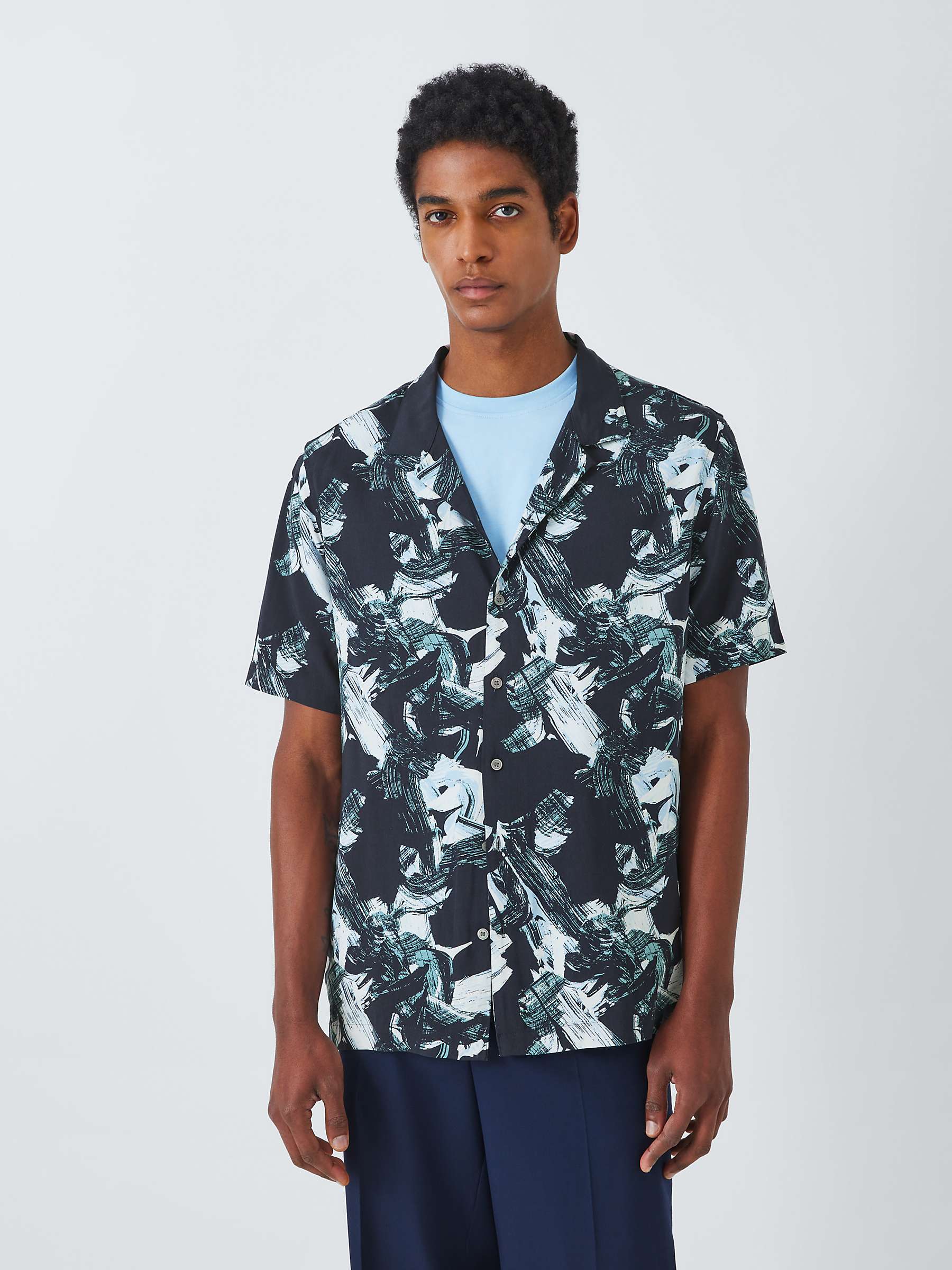 Buy Kin Abstract LENZING™ ECOVERO™ VISCOSE Short Sleeve Revere Collar Shirt, Dark Navy Online at johnlewis.com