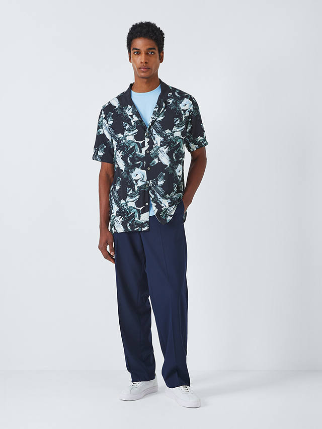 Kin Abstract LENZING™ ECOVERO™ VISCOSE Short Sleeve Revere Collar Shirt, Dark Navy