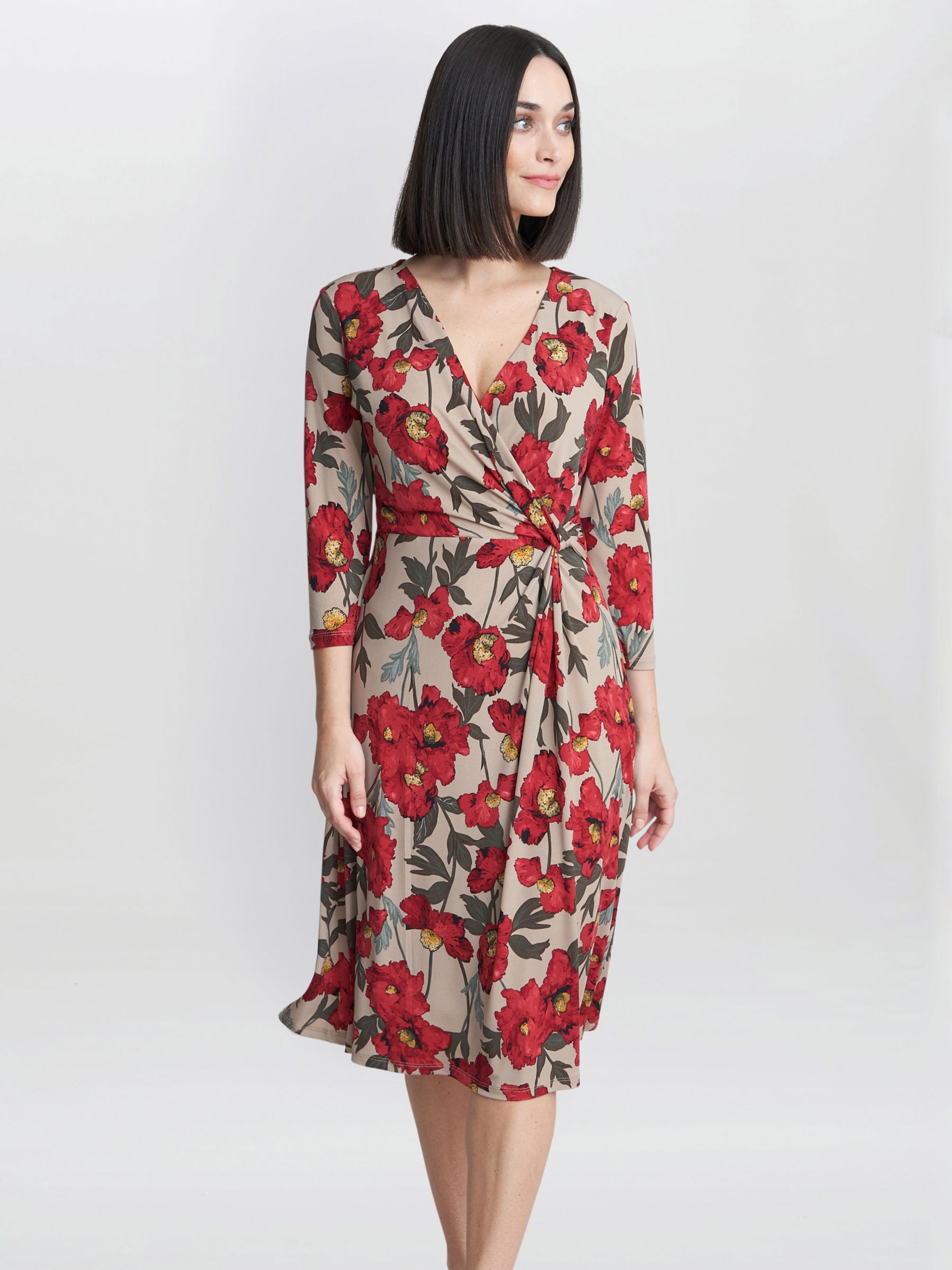 Gina Bacconi Cassidy Wrap Dress, Red/Beige at John Lewis & Partners