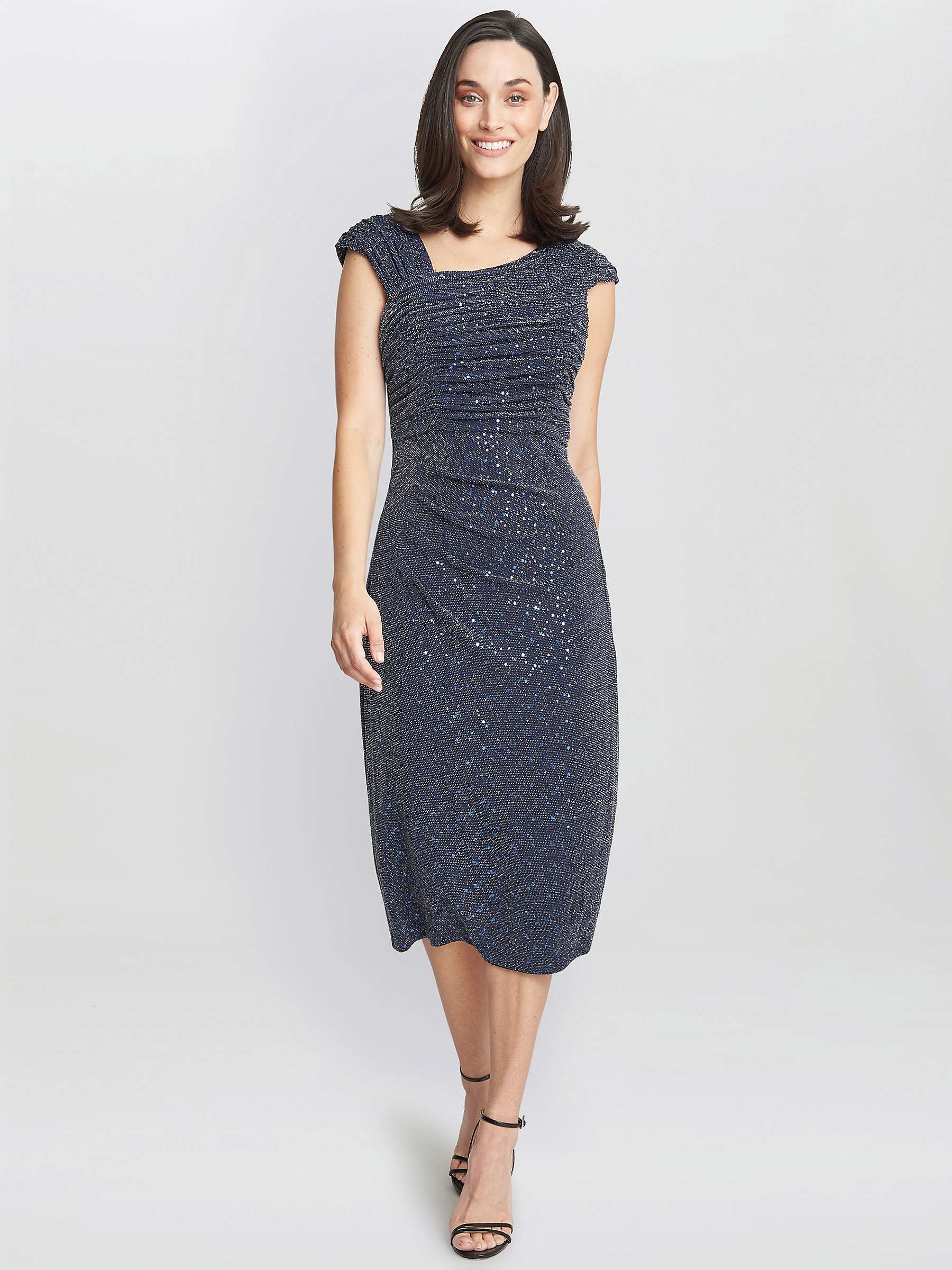 Buy Gina Bacconi Celia Metallic Sleeveless Dress, Navy/Silver Online at johnlewis.com
