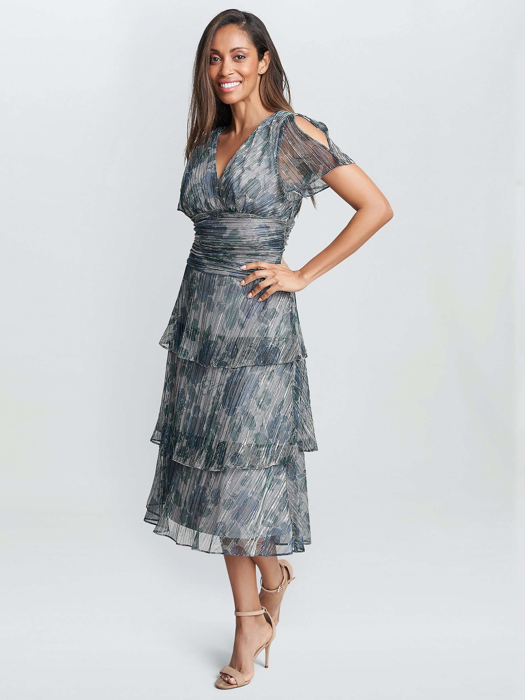 Buy Gina Bacconi June Tiered Midi Dress, Blue Online at johnlewis.com