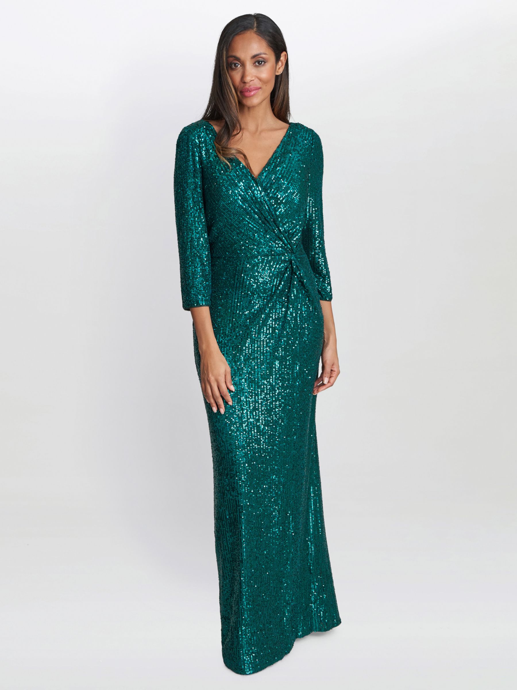 Gina Bacconi Jacynda Sequin Wrap Dress, Emerald