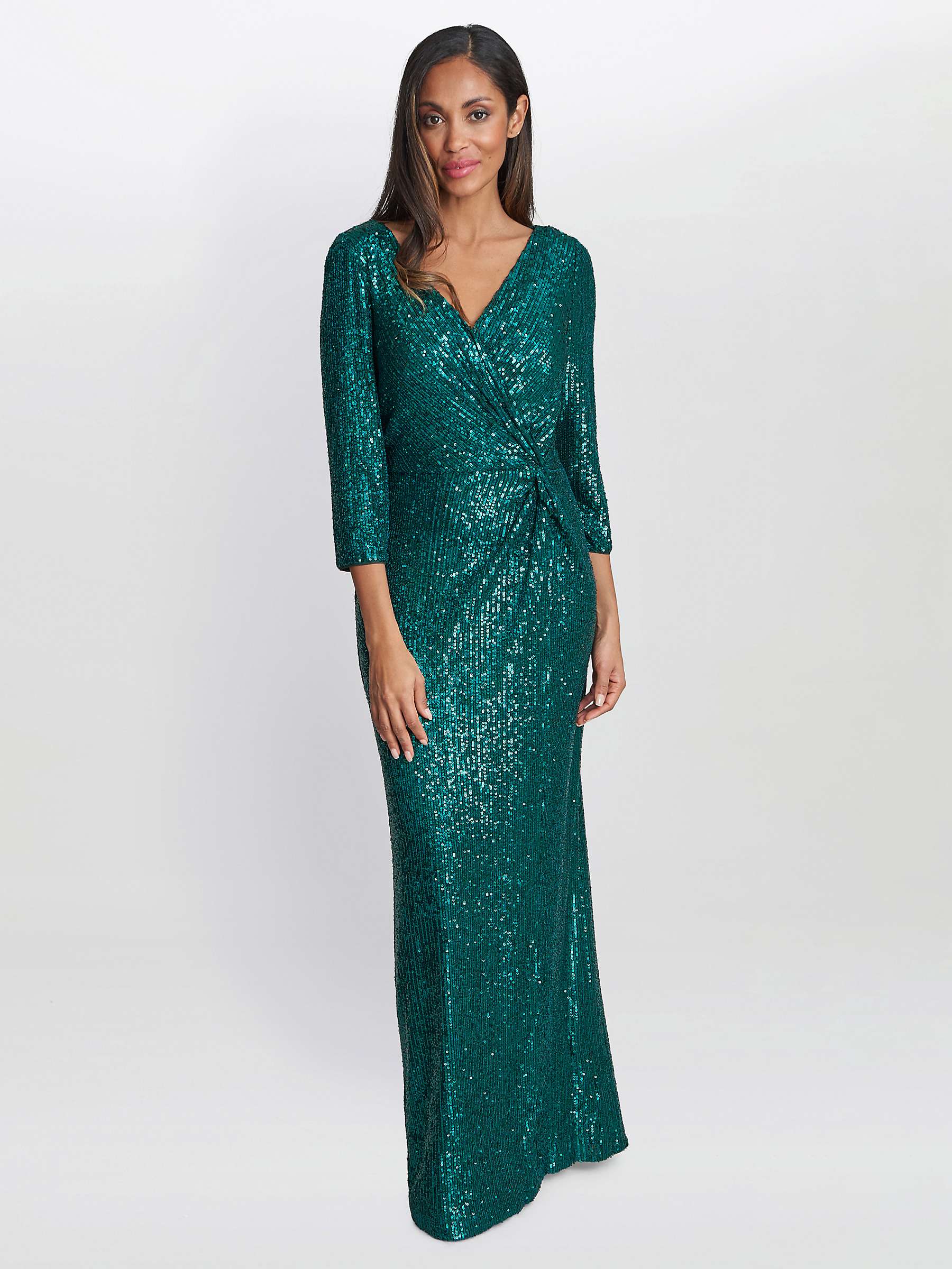 Buy Gina Bacconi Jacynda Sequin Wrap Dress, Emerald Online at johnlewis.com