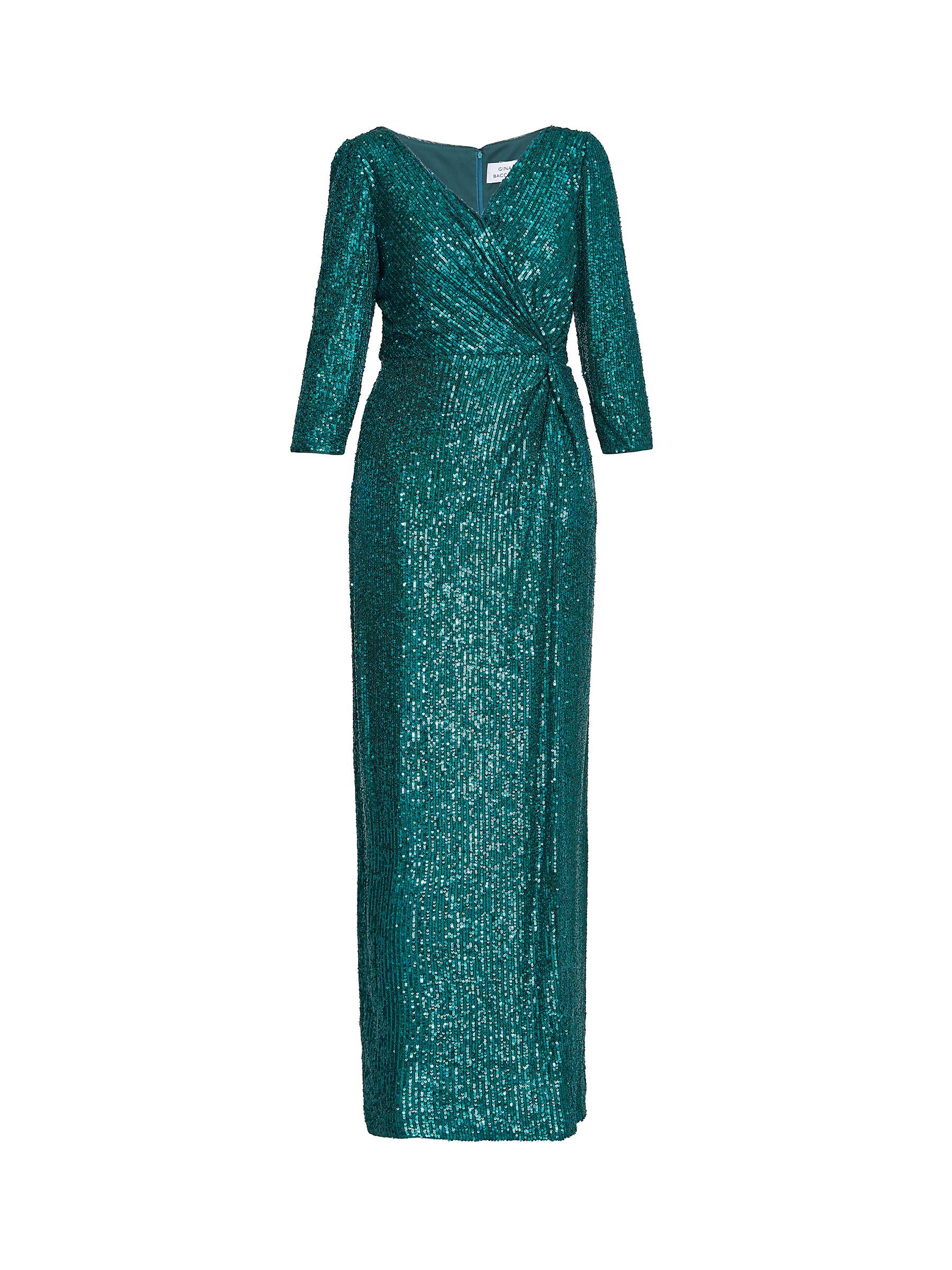 Buy Gina Bacconi Jacynda Sequin Wrap Dress, Emerald Online at johnlewis.com