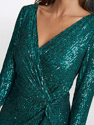 Gina Bacconi Jacynda Sequin Wrap Dress, Emerald