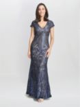 Gina Bacconi Marcia Sequin Gown, Navy/Nude