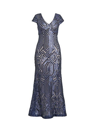 Gina Bacconi Marcia Sequin Gown, Navy/Nude