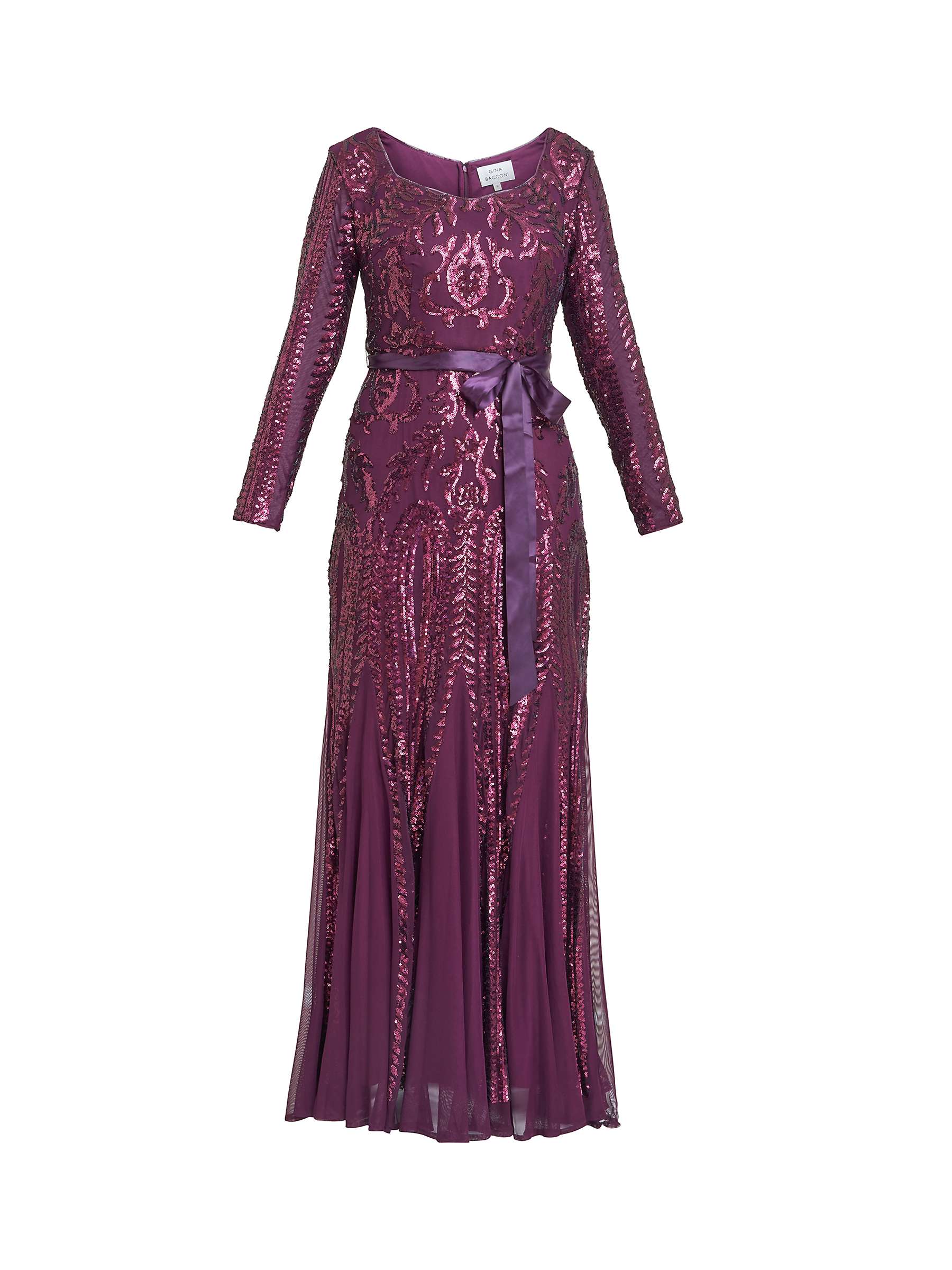Gina Bacconi Gwen Sequined Gown, Burgundy at John Lewis & Partners