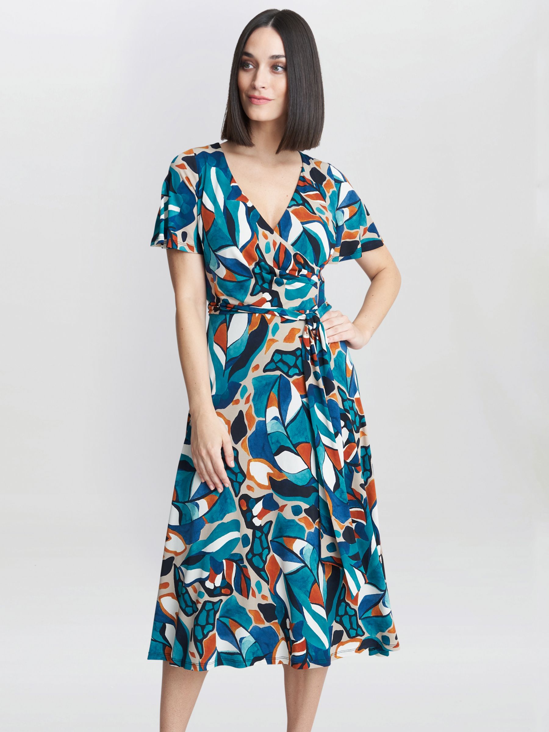 Gina Bacconi Eloise Dress, Turquoise/Beige at John Lewis & Partners