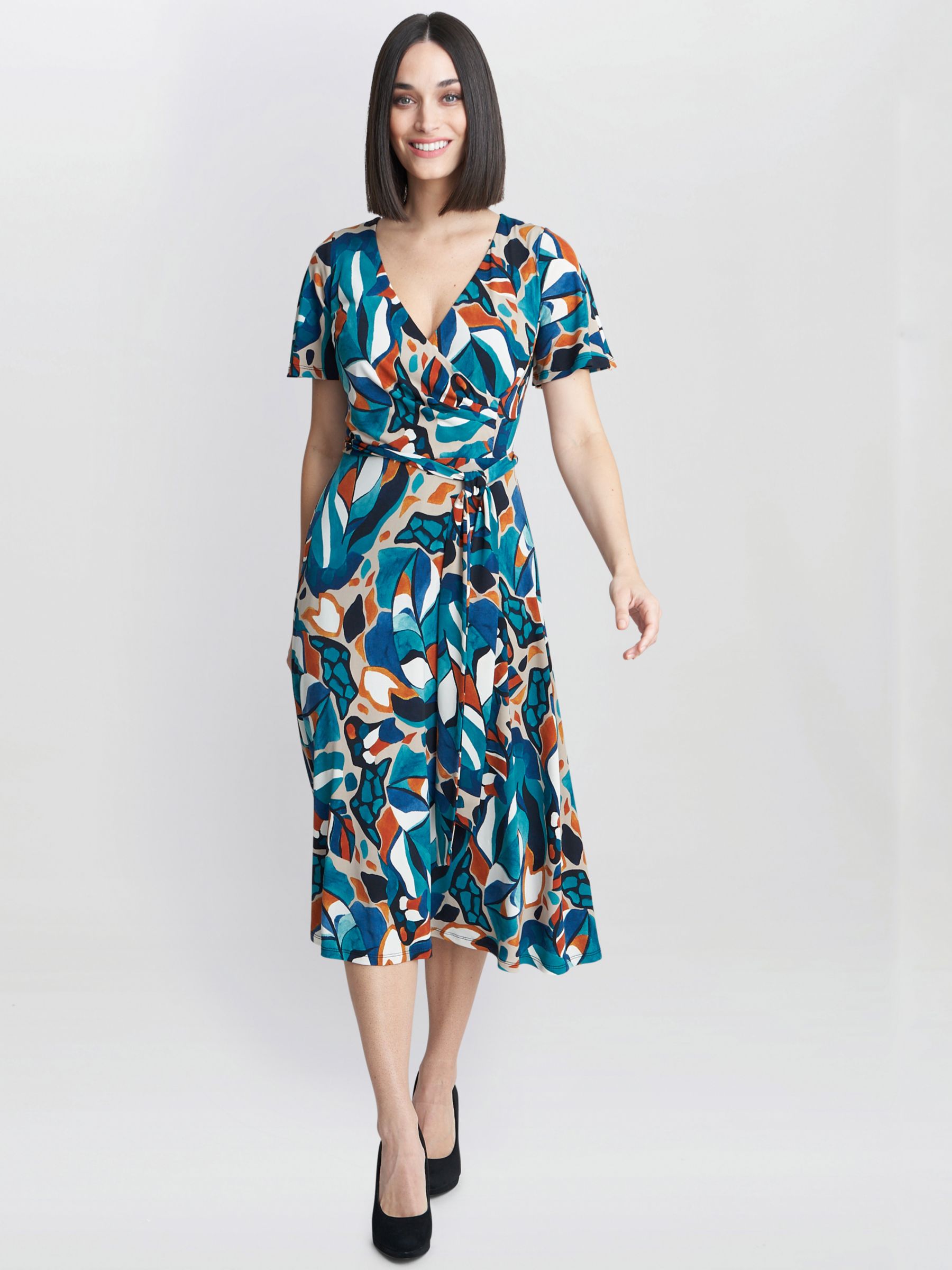 Gina Bacconi Eloise Dress, Turquoise/Beige at John Lewis & Partners