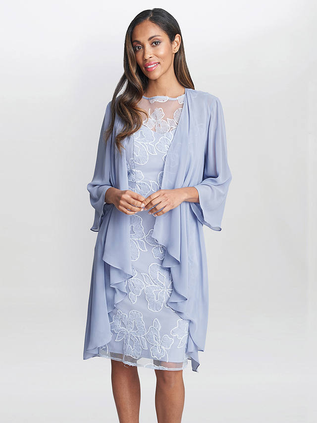 Gina Bacconi Elia Embroidered Dress with Chiffon Jacket, Hydrangea