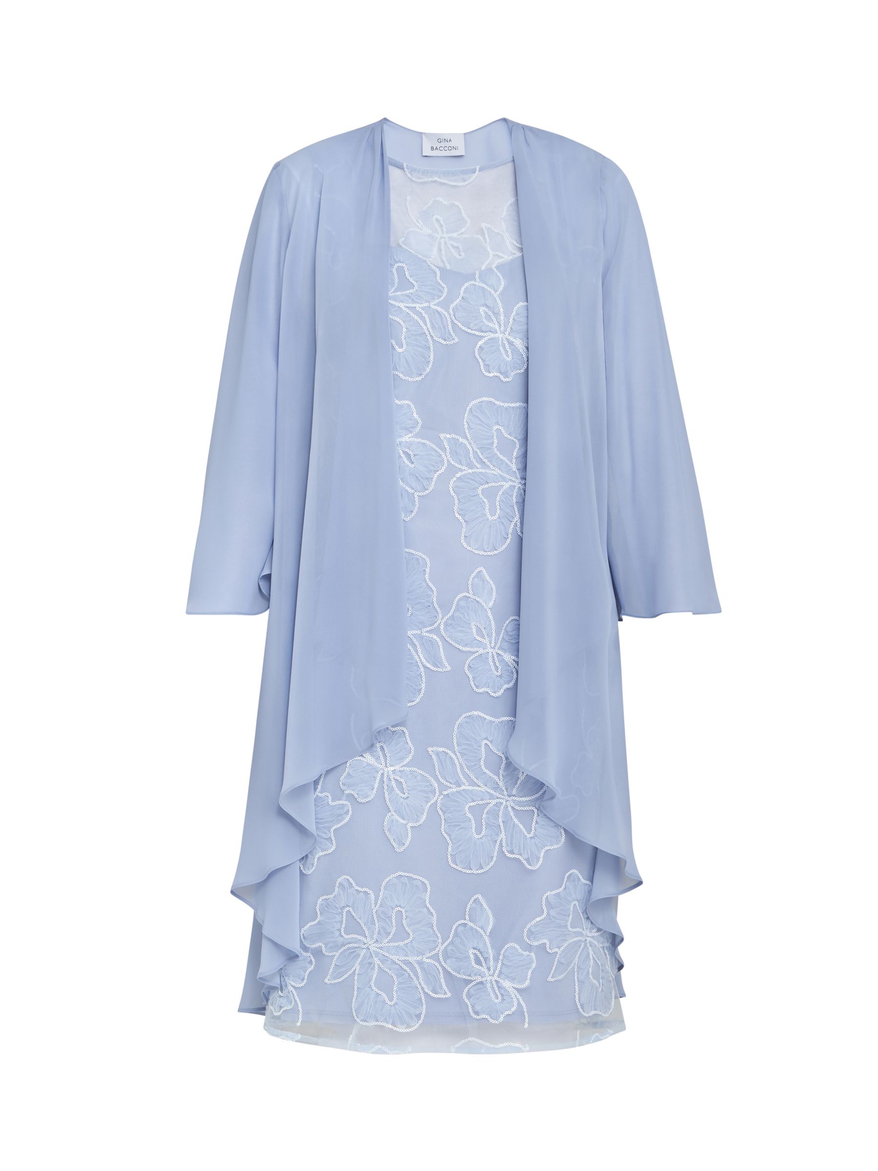Gina Bacconi Elia Embroidered Dress with Chiffon Jacket, Hydrangea, 10