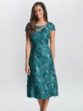 Gina Bacconi Abella Illusion Jewel Floral Dress, Emerald