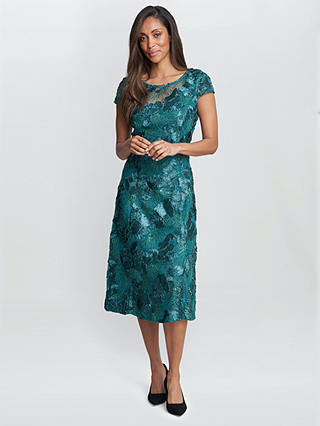 Gina Bacconi Abella Illusion Jewel Floral Dress, Emerald