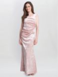 Gina Bacconi Talia Crushed Velvet Maxi Dress, Pink