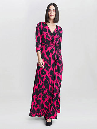 Gina Bacconi Debra Wrap Maxi Dress, Black/Pink