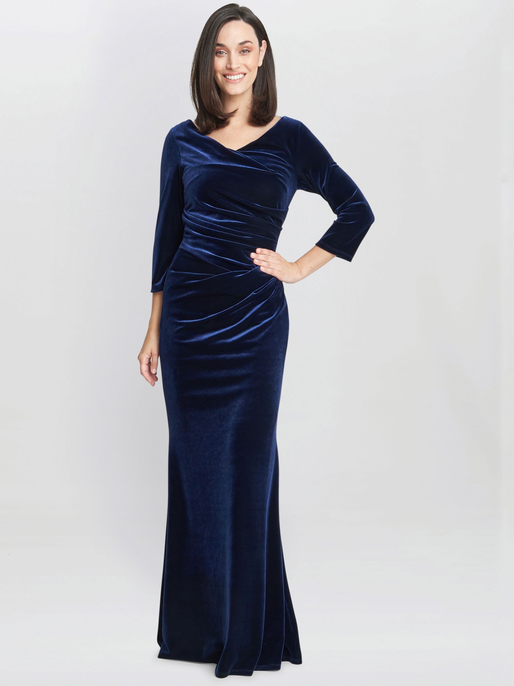 Gina Bacconi Sophie Velvet Maxi Dress, Navy at John Lewis & Partners