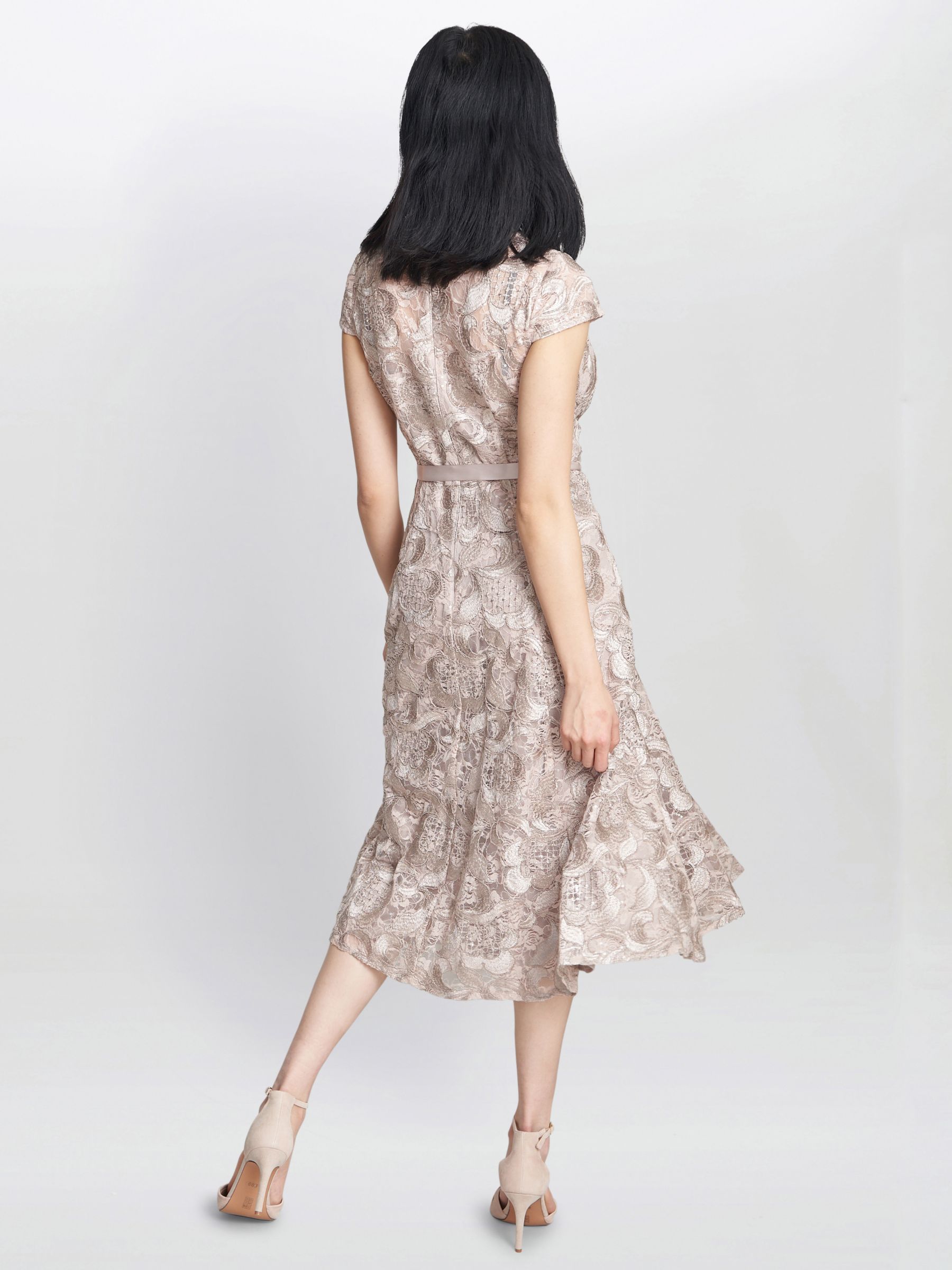 Gina Bacconi Evita Jewel Embroidered Midi Dress, Champagne, 8