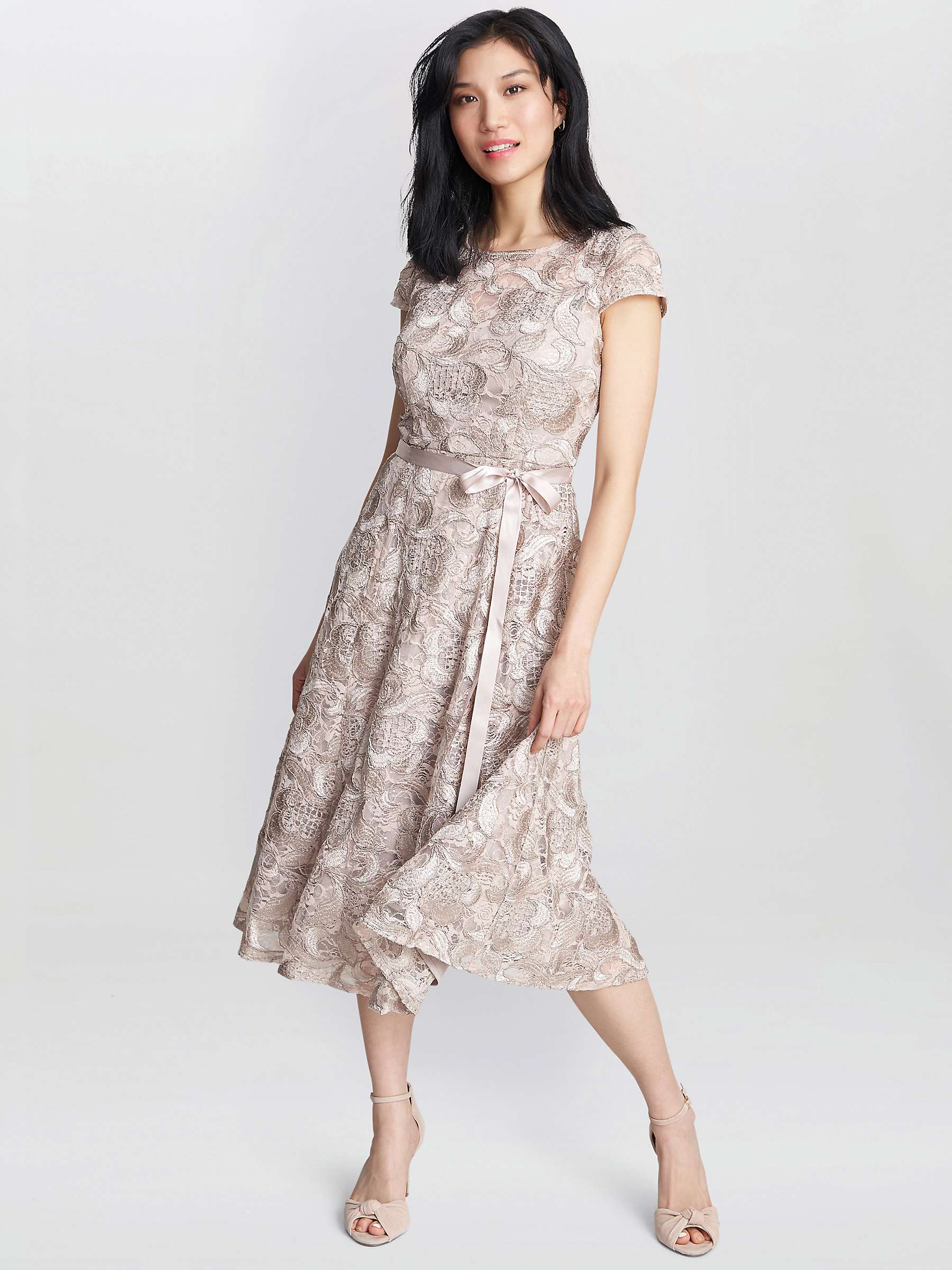 Buy Gina Bacconi Evita Jewel Embroidered Midi Dress, Champagne Online at johnlewis.com
