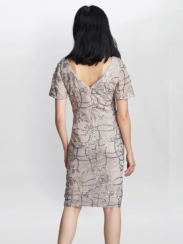 Gina Bacconi Claire Embroidered Shift Dress, Taupe